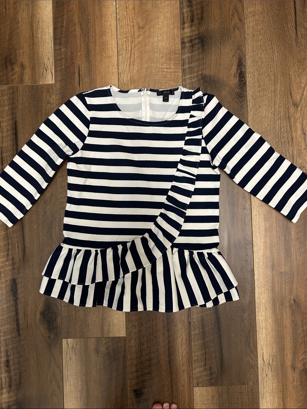 J. Crew Navy & White Striped Ruffle Peplum Top